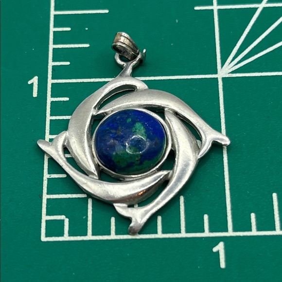 Vintage Kenneth Kantro Azurite Malachite Dolphin Pewter Pendant - Picture 8 of 9